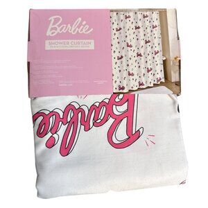 Barbie Shower Curtain 72" X 72" Pink Hearts & Stars Design Polyester For Ages 3+